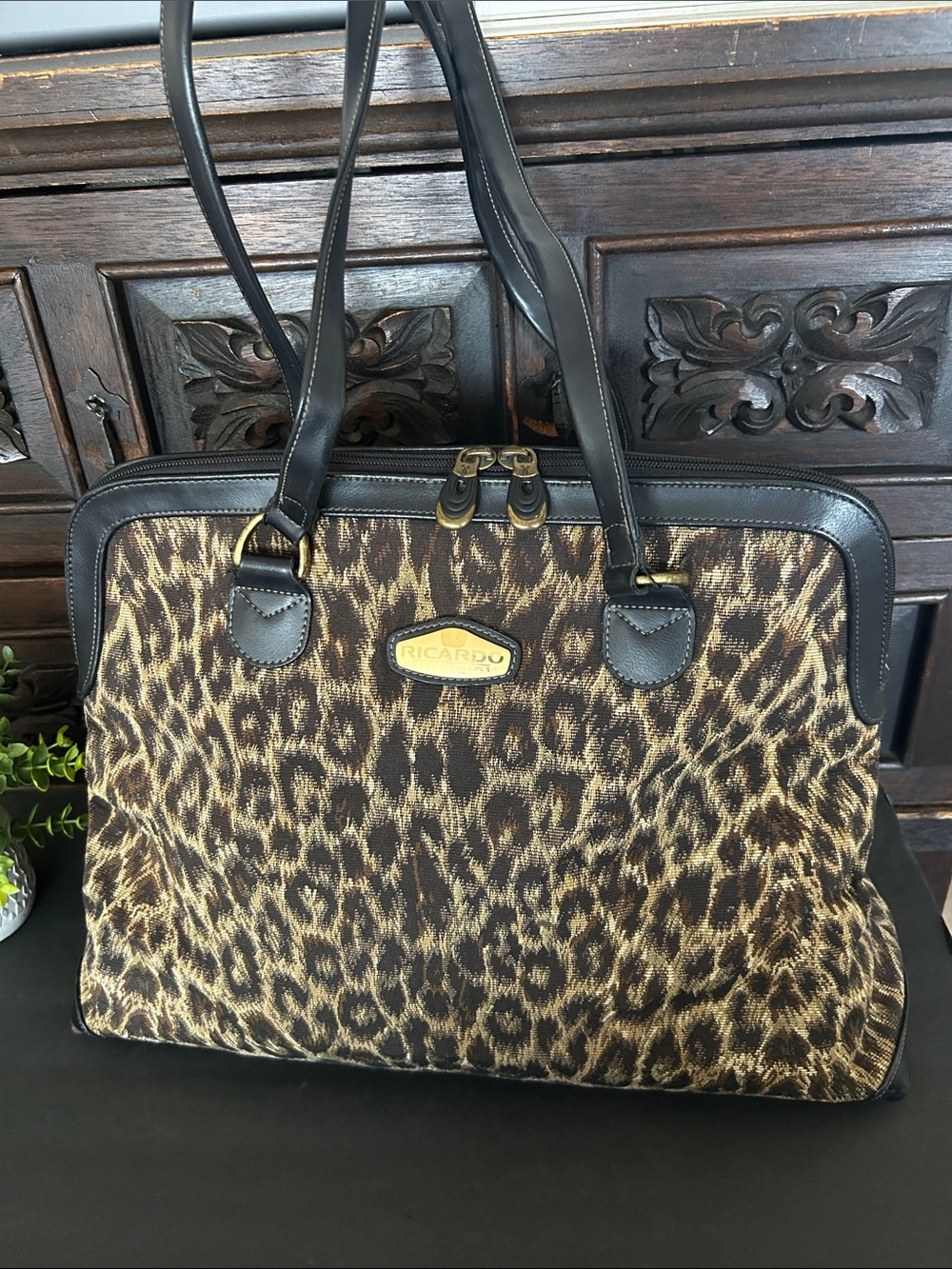 Ricardo Leopard-Print Travel bag in Brown and Black